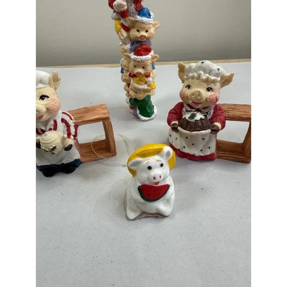 Set of 4 Vintage Christmas Pigs, Festive Holiday Figurines, Farmhouse Decor